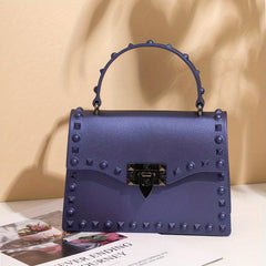 Studded Decor Square Handbag PVC Evening Bag Women's Flap Prom Purse