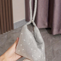Glitter Rhinestone Decor Satchel Bag Stylish Evening Bag For Party