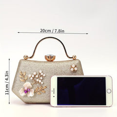 Glitter Faux Pearl Evening Bag Ring Clutch Purse