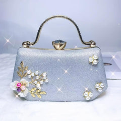 Glitter Faux Pearl Evening Bag Ring Clutch Purse