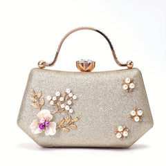 Glitter Faux Pearl Evening Bag Ring Clutch Purse