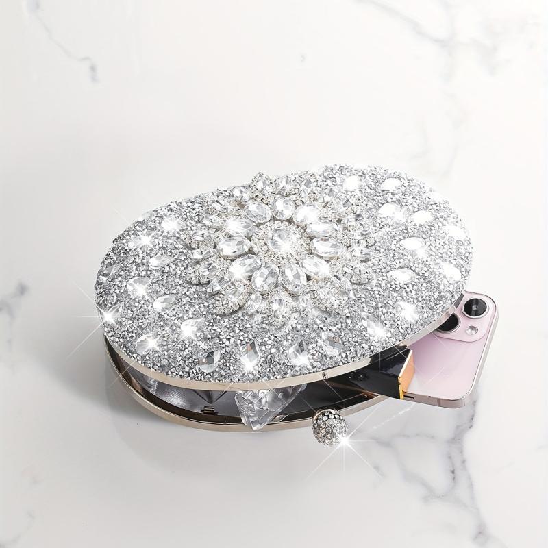 Elegant Rhinestone Glitter Kiss Lock Clutch Evening Bag