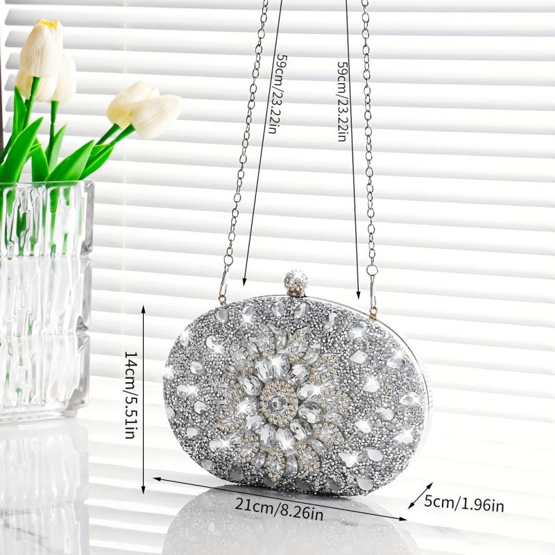 Elegant Rhinestone Glitter Kiss Lock Clutch Evening Bag