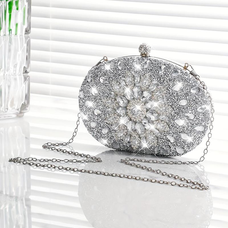 Elegant Rhinestone Glitter Kiss Lock Clutch Evening Bag
