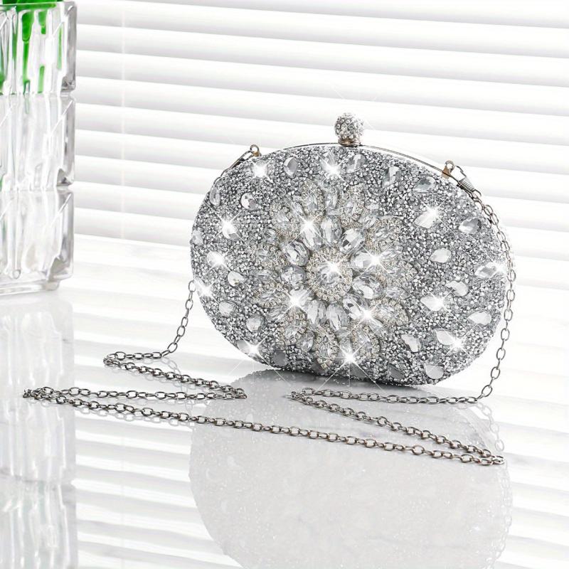 Elegant Rhinestone Glitter Kiss Lock Clutch Evening Bag