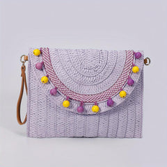 Vintage Straw Woven Clutch Bag Retro Beaded Envelope Handbag