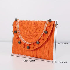 Vintage Straw Woven Clutch Bag Retro Beaded Envelope Handbag