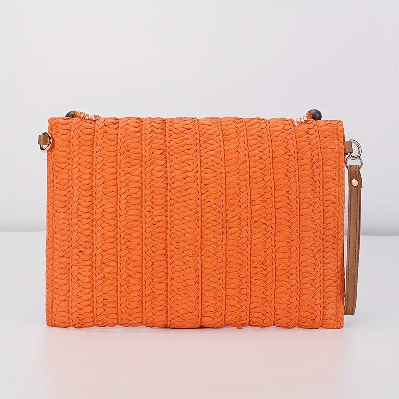 Vintage Straw Woven Clutch Bag Retro Beaded Envelope Handbag