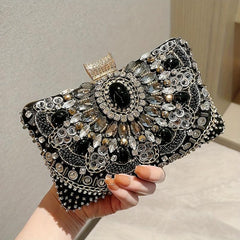 Beaded Rhinestone Evening Bag Box Clutch Purse for Wedding Party