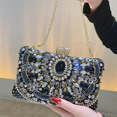 Beaded Rhinestone Evening Bag Box Clutch Purse for Wedding Party