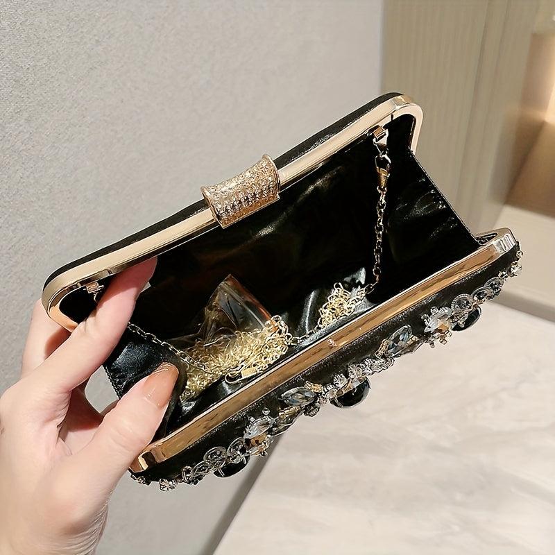 Beaded Rhinestone Evening Bag Box Clutch Purse for Wedding Party