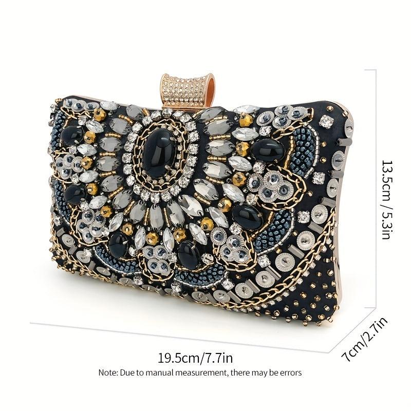 Beaded Rhinestone Evening Bag Box Clutch Purse for Wedding Party