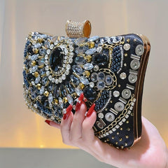 Beaded Rhinestone Evening Bag Box Clutch Purse for Wedding Party