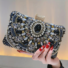 Beaded Rhinestone Evening Bag Box Clutch Purse for Wedding Party