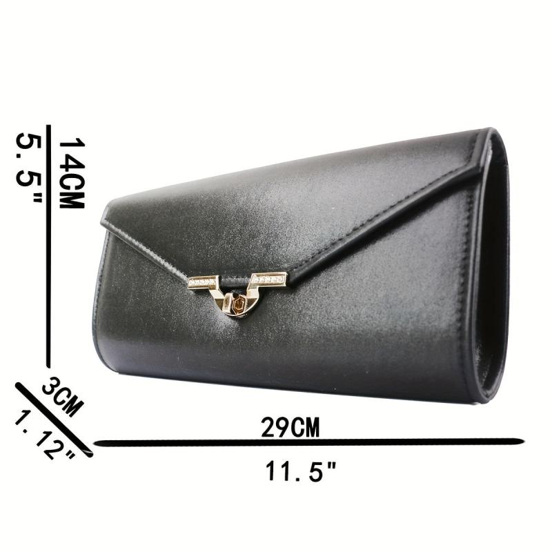 Metal Chain Clutch Elegent PU Leather Flap Purse