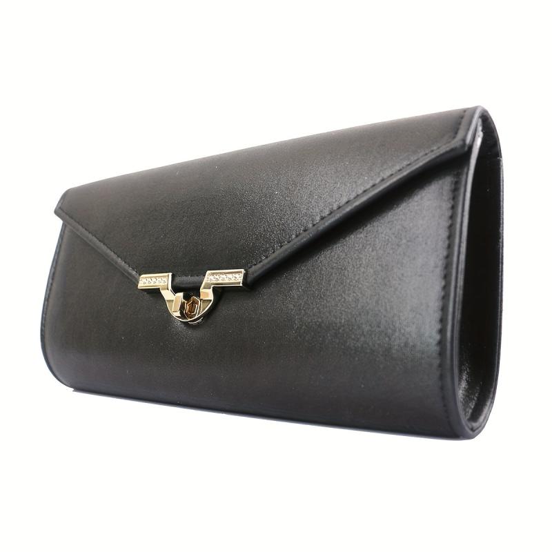 Metal Chain Clutch Elegent PU Leather Flap Purse