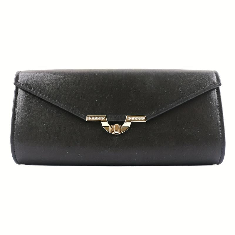 Metal Chain Clutch Elegent PU Leather Flap Purse