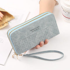 Woven Pattern Long Clutch Coin Purse Zipper Wristlet Double Zipper