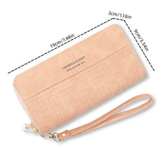 Woven Pattern Long Clutch Coin Purse Zipper Wristlet Double Zipper