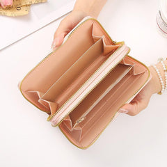Woven Pattern Long Clutch Coin Purse Zipper Wristlet Double Zipper