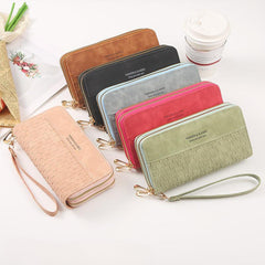 Woven Pattern Long Clutch Coin Purse Zipper Wristlet Double Zipper
