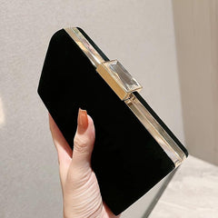 Rhinestone Flower Metal Chain Clutch Bag Elegant Textured PU Frame Bag