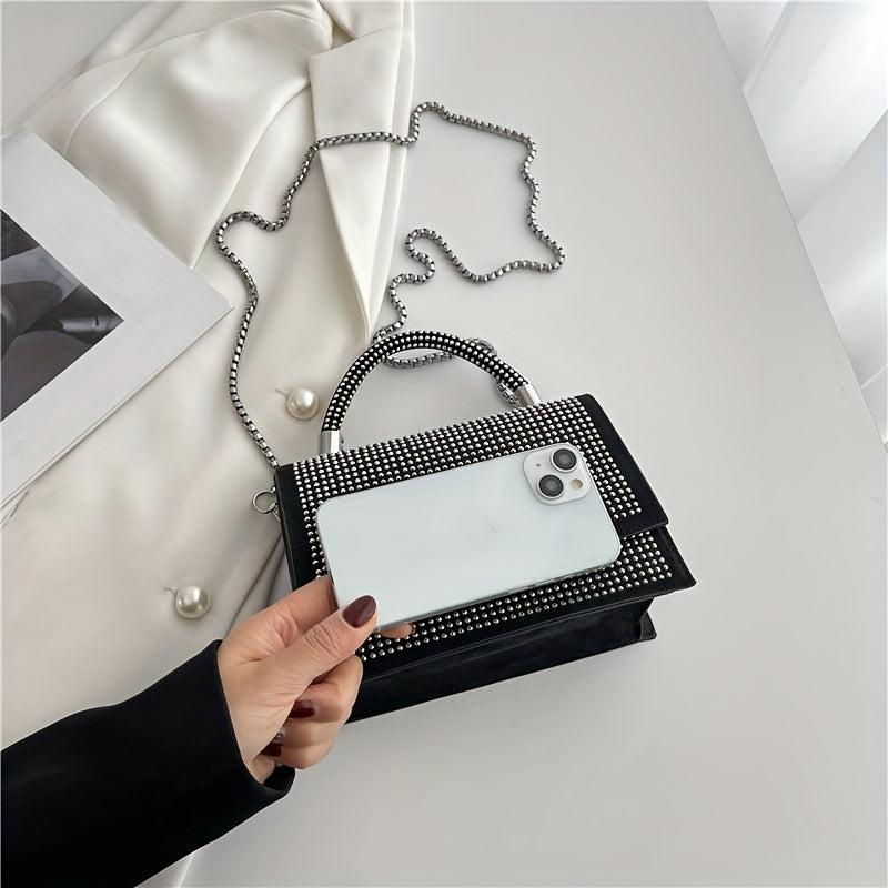 Rhinestone Decor Square Satchel Bag For Party