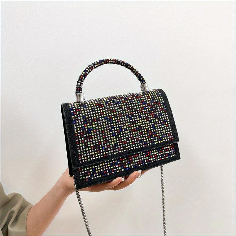 Rhinestone Decor Square Satchel Bag For Party