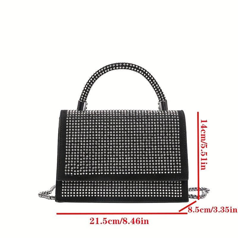 Rhinestone Decor Square Satchel Bag For Party
