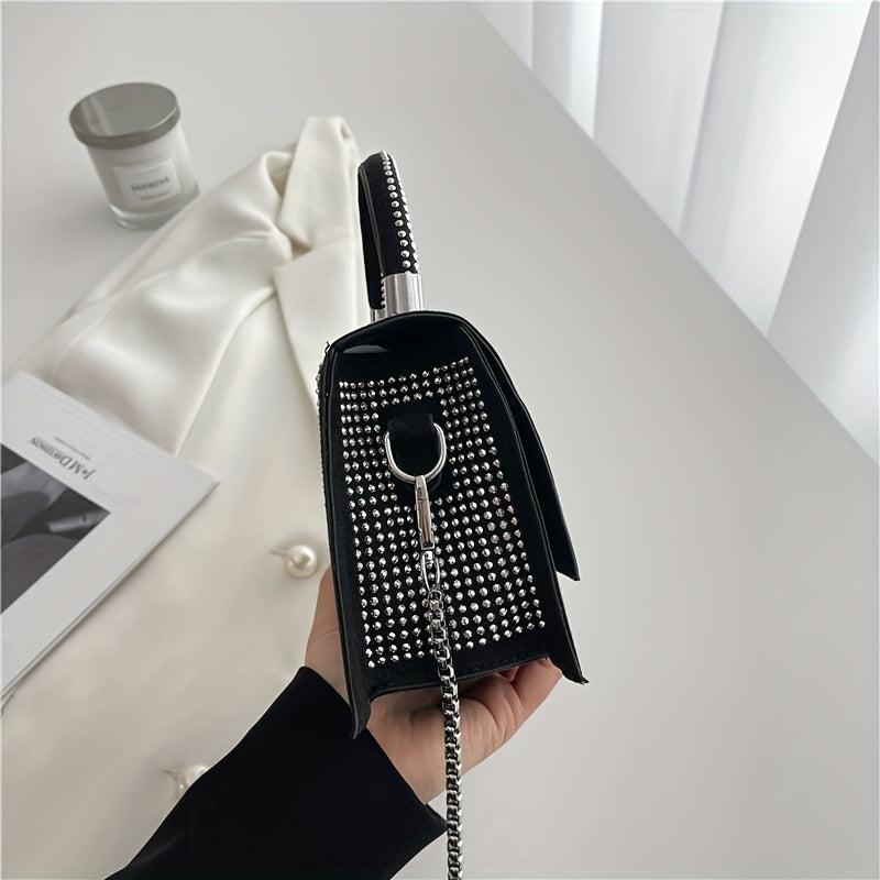 Rhinestone Decor Square Satchel Bag For Party