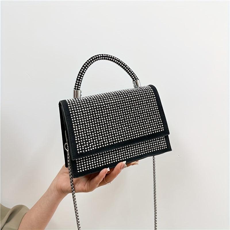 Rhinestone Decor Square Satchel Bag For Party