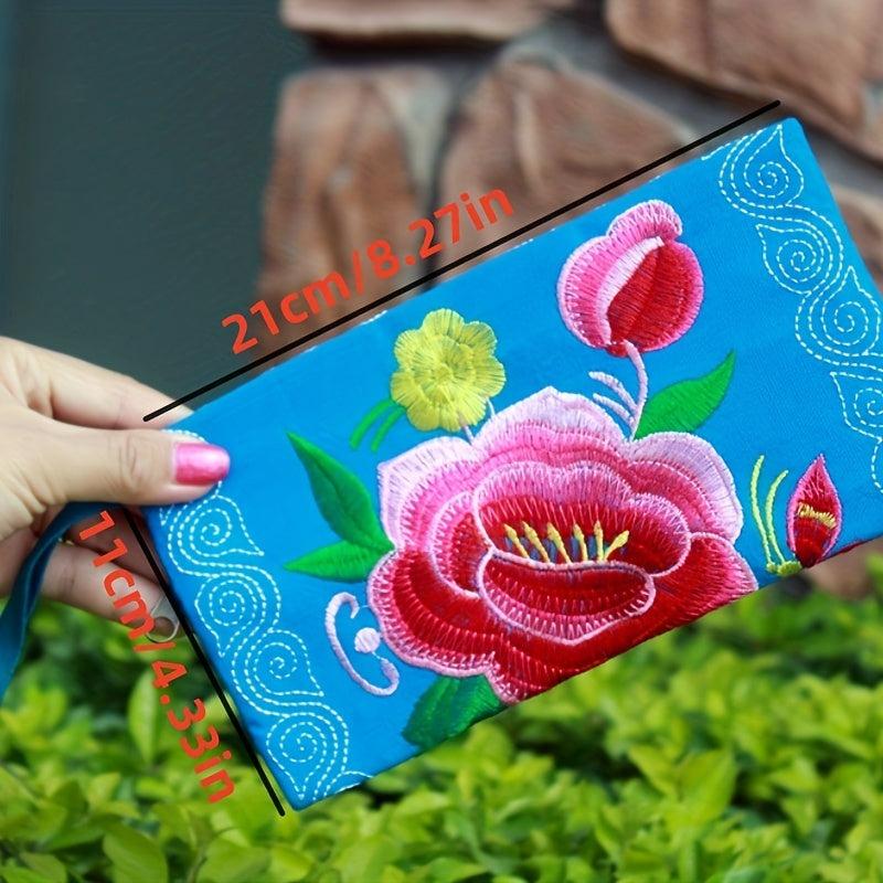 Retro Flower Embroidery Clutch Bag Ethnic Style Canvas Credit Card Organizer