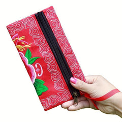 Retro Flower Embroidery Clutch Bag Ethnic Style Canvas Credit Card Organizer