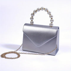 Solid PU Leather Mini Flap Handbag with Pearl Chain & Coin Purse