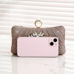 Rhinestone Glitter Kiss Lock Chain Clutch Elegant Frame Purse