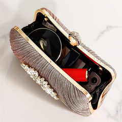 Rhinestone Glitter Kiss Lock Chain Clutch Elegant Frame Purse