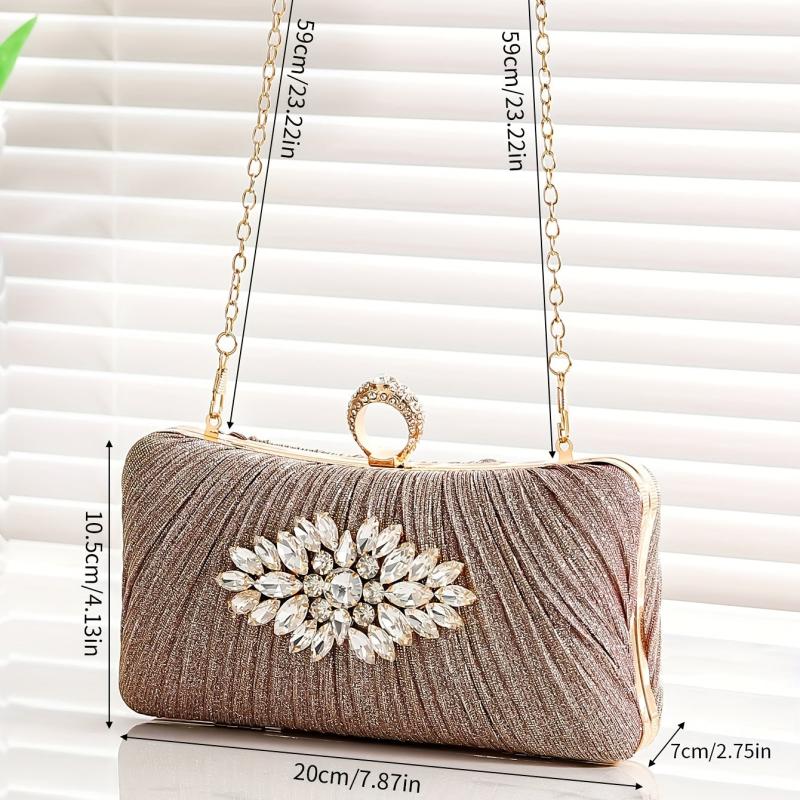 Rhinestone Glitter Kiss Lock Chain Clutch Elegant Frame Purse