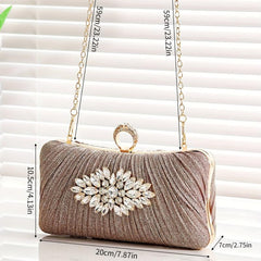 Rhinestone Glitter Kiss Lock Chain Clutch Elegant Frame Purse