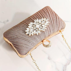 Rhinestone Glitter Kiss Lock Chain Clutch Elegant Frame Purse