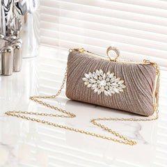 Rhinestone Glitter Kiss Lock Chain Clutch Elegant Frame Purse