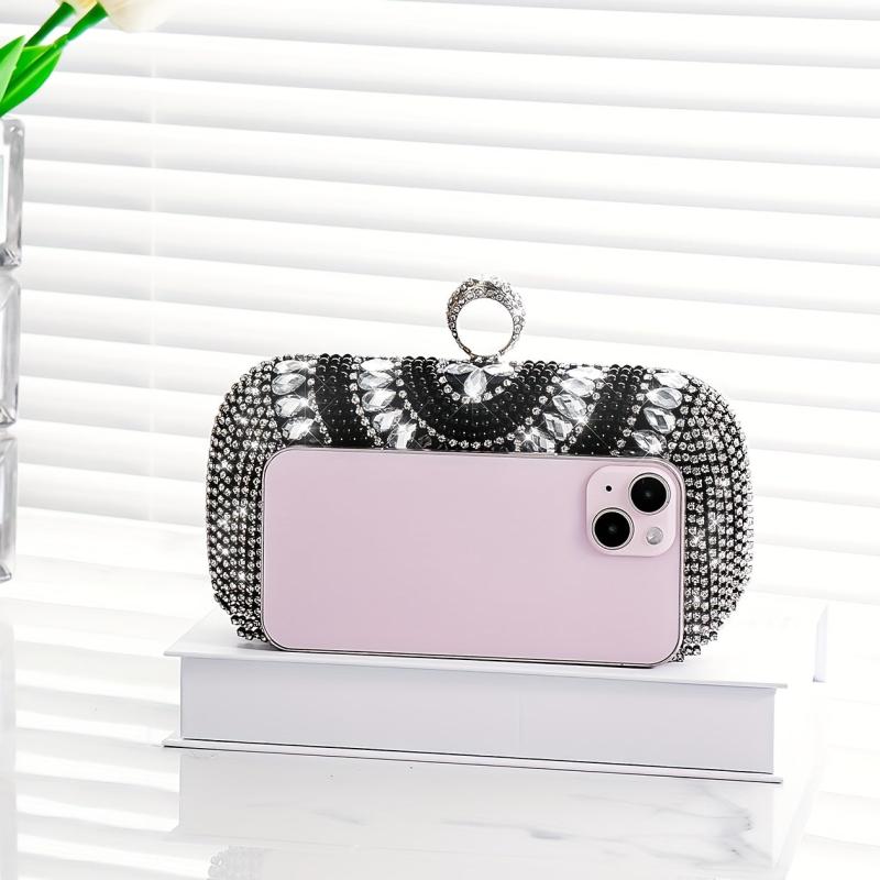 Elegant Glitter Rhinestone Clutch Metal Chain Evening Bag