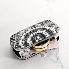 Elegant Glitter Rhinestone Clutch Metal Chain Evening Bag