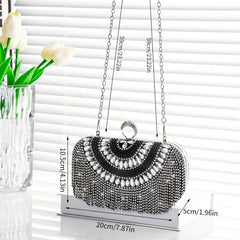 Elegant Glitter Rhinestone Clutch Metal Chain Evening Bag