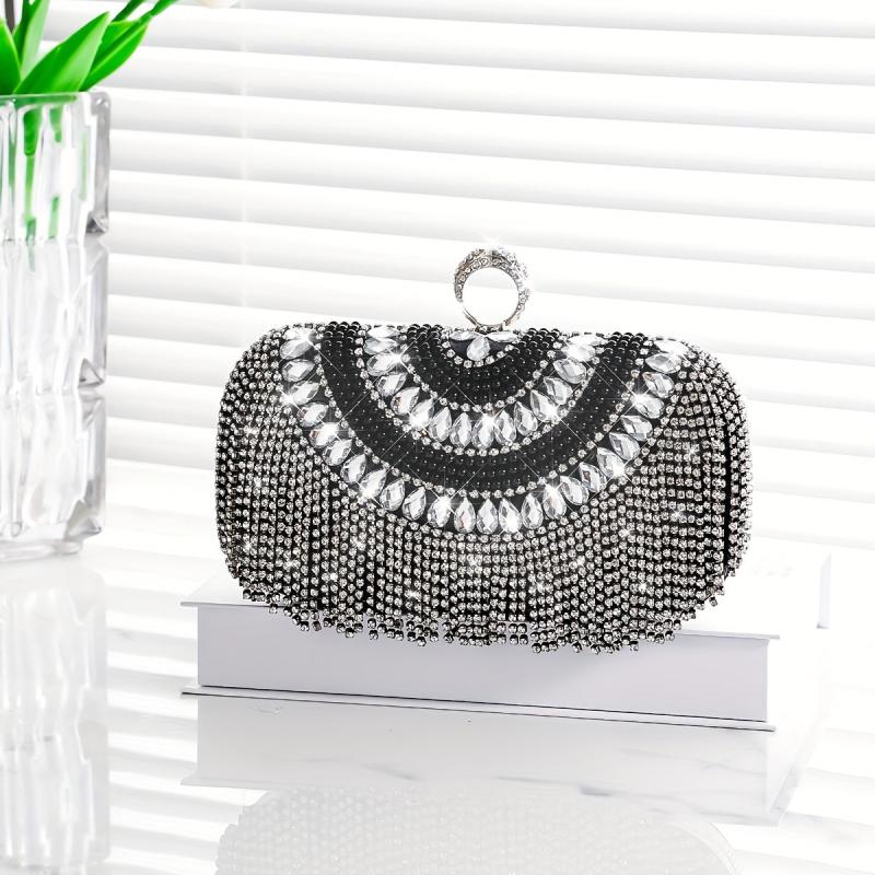 Elegant Glitter Rhinestone Clutch Metal Chain Evening Bag
