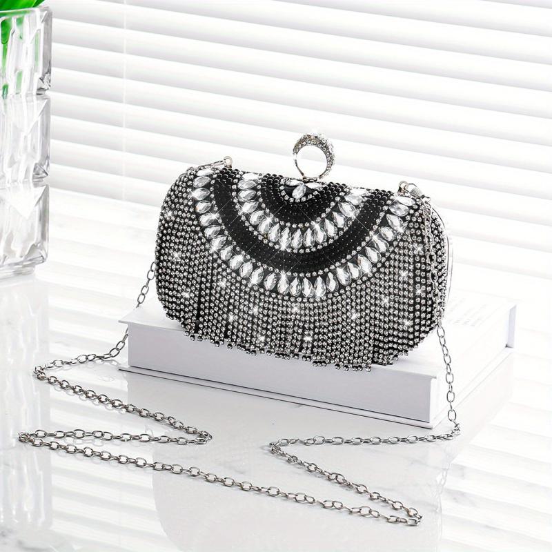 Elegant Glitter Rhinestone Clutch Metal Chain Evening Bag
