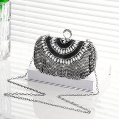 Elegant Glitter Rhinestone Clutch Metal Chain Evening Bag