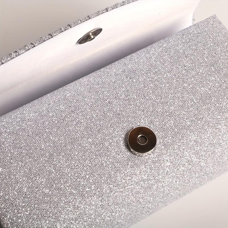 Glitter Clutch Evening Bag With Chain Strap for Party Wedding
