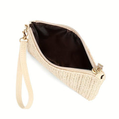 Straw Mini Wristlet Bag Zipper Clutch Purse