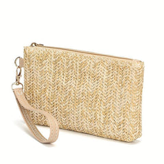 Straw Mini Wristlet Bag Zipper Clutch Purse