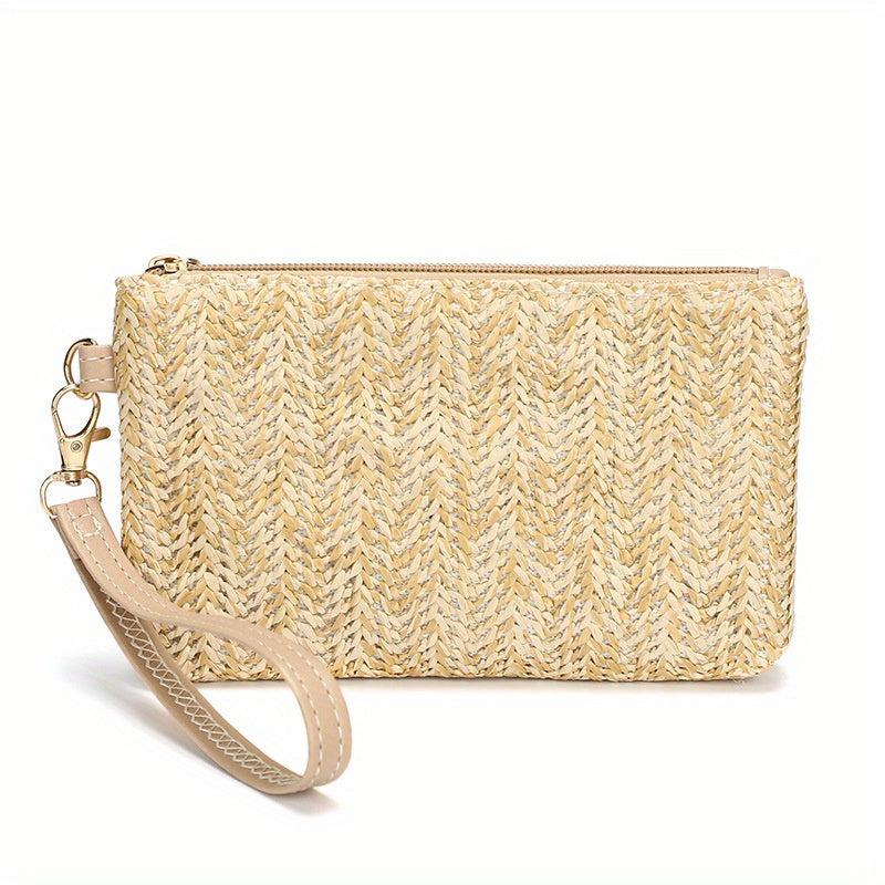 Straw Mini Wristlet Bag Zipper Clutch Purse